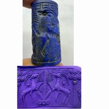 Wonderful Old Lapis Lazuli Roman Cylindar Intaglio Seal Stone Bead picture