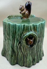 Vtg 1950s California Pottery Tree Stump Squirrel Cookie Jar Vallona Starr VHTF picture