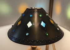 Vintage Mexican Punched Tin Metal Lamp Shade Jeweled Slag Stained Glass Rustic picture