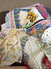 Vintage Floral Print Handkerchief Lot, Assorted Multicolor Cloth Hankies picture
