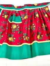 Vintage 1960s Handmade Apron Yellow Roses w/ Bright Red & Green GIFT BOXED picture