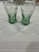 Vintage Libbey Green Embossed Coca Cola Glasses 4.5 Inches/ 6 oz. (Lot of 2) picture