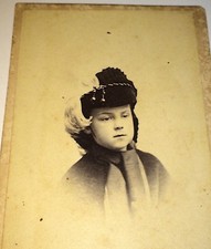 Antique Civil War Era Victorian Winter Fashion Child Interesting Hat CDV Photo picture