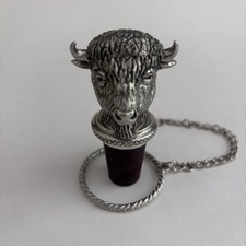 Vintage 2002 HM Pewter Wine Bottle Stopper Buffalo w/ Chain Ring & Loop picture