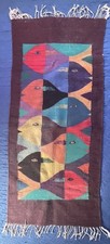 Zapotec Wool Red Rug 26x56 Hand Woven School of Fish Abstract Oaxacan Fringe picture