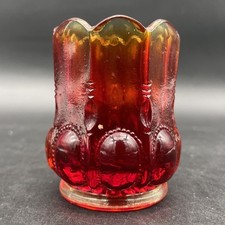 Vintage DEGENHART Amberina GLASS Footed BEADED OVAL Toothpick Holder  *Glows picture