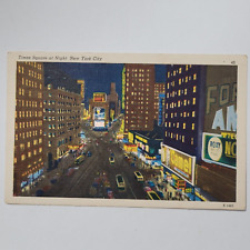 New York City NY Times Square At Night Linen Vintage Postcard Camel Pepsi Ads picture