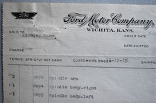 Ford Motor Company 1915 Store Letterhead Invoice for Spindle Parts Wichita KS picture