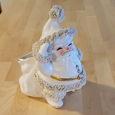 Vtg 1950s Ceramic Santa Claus Planter White w/Gold  Accents_Spaghetti Trim Japan picture