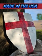 Large Authentic Handmade Canvas & Wood Medieval Replica Crusader Heater Shield picture