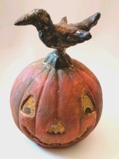 OOAK FOLK ART KRISNICK  PANETTA PRIMITIVE HALLOWEEN FALL CHALKWARE CROW PUMPKIN  picture