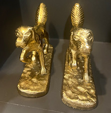 Vintage Solid Brass Pointer Dog Bookends Set Weighted Base Hunting Statue picture