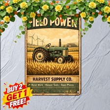 vintage farm tractor wheat field harvest distressed retro poster picture