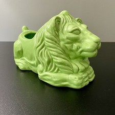 Vintage Green Ceramic Lion Planter Avocado Hollywood Regency MCM Decor picture
