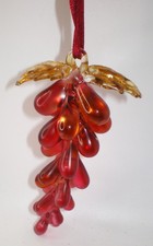 Vintage SILVESTRI Red Grape Cluster w/ Leaves Blown Glass Christmas Ornament 5