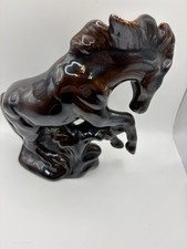 Vintage Large Rare Ceramic Horse Sculpture Iridescent Black And Gold MCM picture