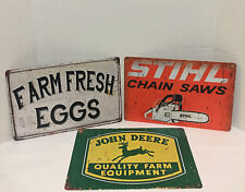 3 Reproduction Tin Signs, John Deere, Farm Fresh Eggs, STIHL Chainsaws 8x12 picture
