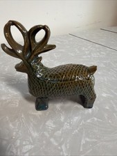 Vtg Souvenir Stag Zakopane, Poland Green Glaze Ceramic Red Pottery 5” Unique picture