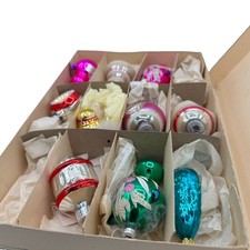 11 Vintage East German Mercury Glass Christmas Ornaments Reflectors Finials Box picture