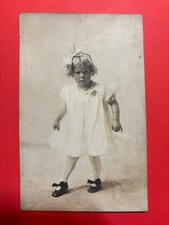 Vintage RPPC Postcard Adorable Toddler Girl White Dress Bow Azo Unposted 1920s picture