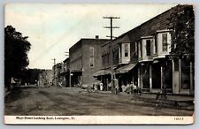 Main Street Looking East Barber Shot Pole Lexington IL C1910's Postcard T3 picture