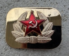 VINTAGE RUSSIAN USSR SOVIET RED STAR ARMY BADGE GOLD BELT BUCKLE, UNIQUE RARE picture