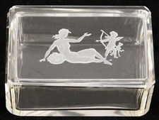 Antique Art Deco Cut Crystal Intaglio Heinrich Hoffman Cupid Psyche Vanity Box picture