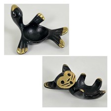 Vintage Walter Bosse Style Black Gold Cat Seal Figurine Lot Mid Century Modern picture
