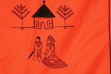 South African Tapestry Umbhaco Xhosa Tribal Fabric Orange Round 70