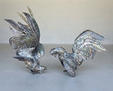 Vintage Italian Brass Fighting Roosters Pair 12” Detailed Chicken Bird Figurines picture