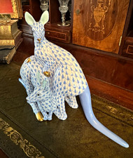 Herend Fishnet Blue Pair of Kangaroos Porcelain Figurine Hand Painted Signed picture