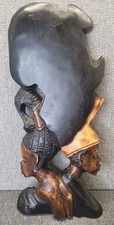 Vtg African Tribal Hand Carved Wood Wall Plaque Art Couple Man Woman Silhouette  picture