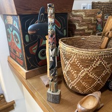 Antique ,Totem Pole, Native American, Seattle Totem Pole. picture