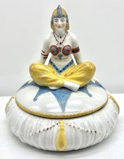 1920’s Art Deco Sitzendorf Egyptian Revival Girl Porcelain Powder/Trinket Box picture