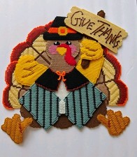 Vintage Plastic Canvas Give Thanks Thanksgiving Turkey Wall Hanging 1980s picture