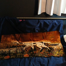 Vintage Italian Velvet Tapestry Hunting Dog Pointer Wall Hanging 37x19 MCM picture