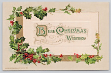 Postcard John Winsch Best Christmas Wishes 1912 Holly Berries picture