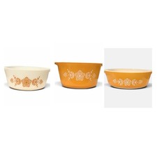 Vintage Pyrex Butterfly Gold Casserole Dish Set of 3 471 472 473 Orange Ivory picture