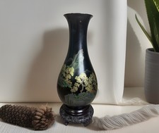 VINTAGE BLACK LACQUER VASE FUZHOU FOOCHOW 9.5