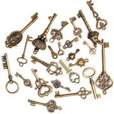 46PCS Old Vintage Antique Skeleton Keys Lot Large Small Necklace Pendant Bronze picture