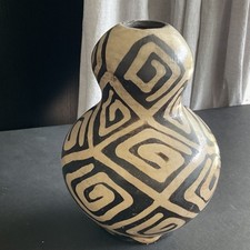 Peru Chulucanas Geometric Pottery Vase  Handmade Folk Art   Modern Eclectic VTG picture