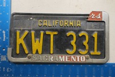 California license Plate 1963 CA Sacramento Frame KWT - 331 picture