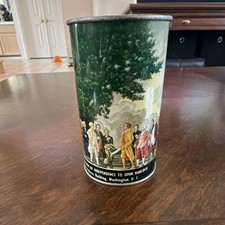 Vintage 1940s American Can Co CANCO Tin Coin Bank Washington Crossing Delaware picture