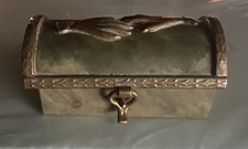 Antique miniature Zavala signed, bronze trinket box (reaching hands) 2.25 inches picture