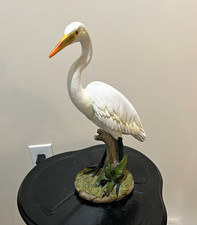 Vintage Hand carved/painted wooden Toscano Great White Egret statue signed. picture