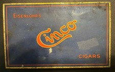 Vintage 1920s Eisenlohr's Cinco Cigars Tin picture