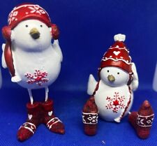 Christmas Birds Red Hats & Socks Boots Sitting & Standing Figurines Lot of 2 picture