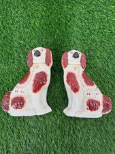 ANTIQUE c.1890 STAFFORDSHIRE SPANIEL STATUE SCULPTURES LARGE MARKED LOT OF 2 picture