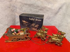 VTG Lg Brass Reindeer Flying Sleigh With Christmas Gifts Centerpiece 12