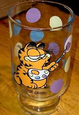 Vintage 70s Garfield Glass Large Tumbler Painting Polka Dots 32oz Fun picture